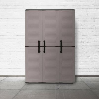 Armoire d'extérieur Daltinie, Mobilier d'extérieur, Armoire de balcon polyvalente, Gris et Noir, Finition rayée, 102x37h163 cm