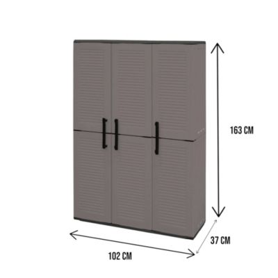 Armoire d'extérieur Daltinie, Mobilier d'extérieur, Armoire de balcon polyvalente, Gris et Noir, Finition rayée, 102x37h163 cm