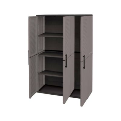 Armoire d'extérieur Daltinie, Mobilier d'extérieur, Armoire de balcon polyvalente, Gris et Noir, Finition rayée, 102x37h163 cm