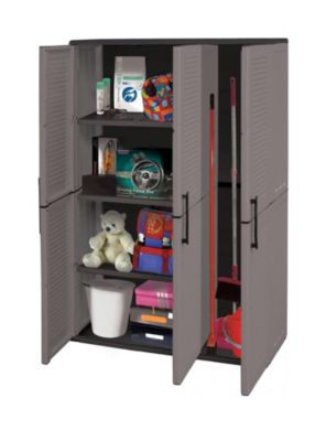 Armoire d'extérieur Daltinie, Mobilier d'extérieur, Armoire de balcon polyvalente, Gris et Noir, Finition rayée, 102x37h163 cm