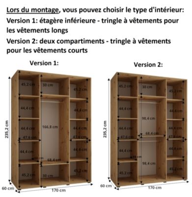 Armoire Dakota 2 a portes coulissantes 170/60/235,3  portes