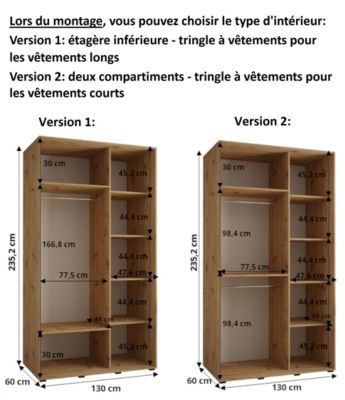 Armoire Dakota 3 a portes coulissantes 130/60/235,2  portes