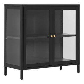 Armoire Dalby en Acier Noir avec 2 Portes Vitrées - Dimensions 80x35x80 cm