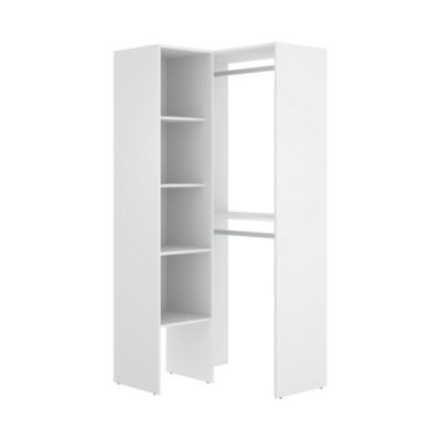 Armoire Dalmic, Structure pour dressing d'angle, Cintre d'angle ouvert, 79x88h186 cm, Blanc