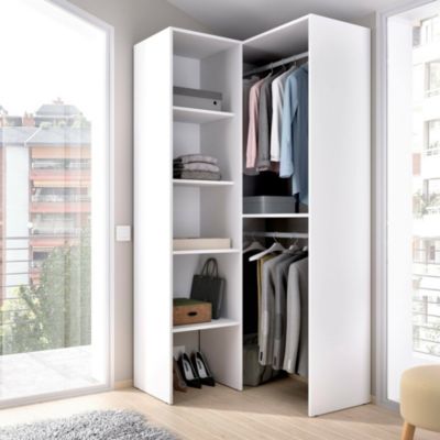 Armoire Dalmic, Structure pour dressing d'angle, Cintre d'angle ouvert, 79x88h186 cm, Blanc