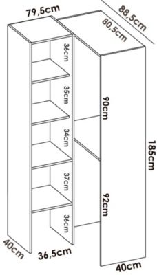 Armoire Dalmic, Structure pour dressing d'angle, Cintre d'angle ouvert, 79x88h186 cm, Blanc