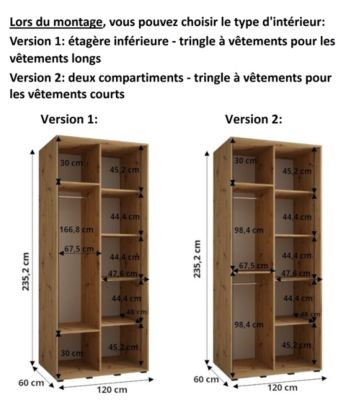 Armoire Davos 10 a portes coulissantes H. 235,2 x L. 120 x P. 60 2 portes