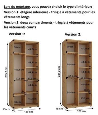 Armoire Davos 11 a portes coulissantes H. 235,2 x L. 120 x P. 45 2 portes