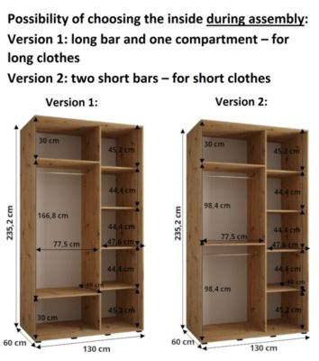 Armoire Davos 11 a portes coulissantes H. 235,2 x L. 130 x P. 60 2 portes
