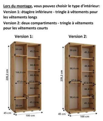 Armoire Davos 12 a portes coulissantes H. 235,2 x L. 100 x P. 45 2 portes