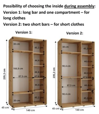 Armoire Davos 12 a portes coulissantes H. 235,2 x L. 140 x P. 45 2 portes