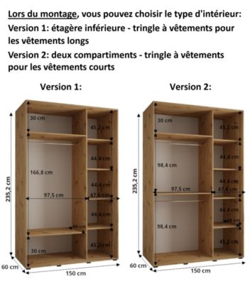 Armoire Davos 12 a portes coulissantes H. 235,2 x L. 150 x P. 60 3 portes