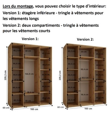 Armoire Davos 13 a portes coulissantes H. 235,2 x L. 160 x P. 60 3 portes
