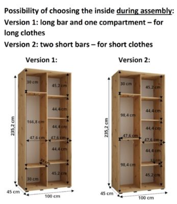 Armoire Davos 2 a portes coulissantes H. 235,2 x L. 100 x P. 45 2 portes