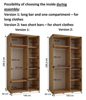 Armoire Davos 3 a portes coulissantes H. 235,2 x L. 140 x P. 60 2 portes