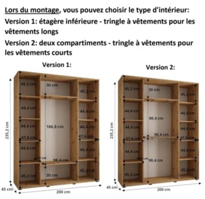 Armoire Davos 4 a portes coulissantes H. 235,2 x L. 200 x P. 45 3 portes