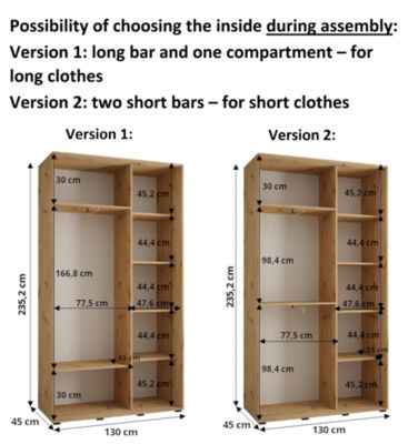 Armoire Davos 5 a portes coulissantes H. 235,2 x L. 130 x P. 45 2 portes