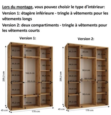 Armoire Davos 5 a portes coulissantes H. 235,2 x L. 170 x P. 45 3 portes
