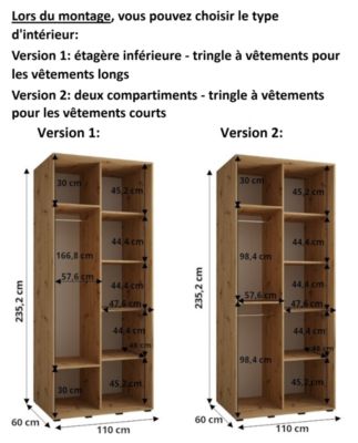 Armoire Davos 6 a portes coulissantes H. 235,2 x L. 110 x P. 45 2 portes