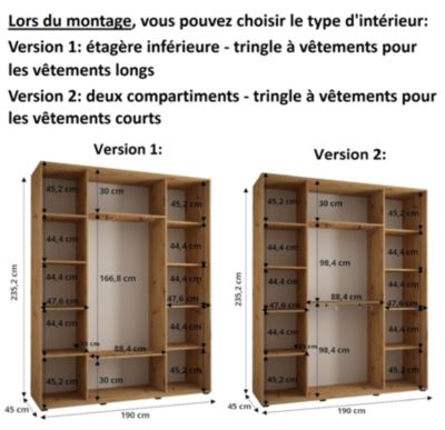 Armoire Davos 7 a portes coulissantes H. 235,2 x L. 190 x P. 45 3 portes