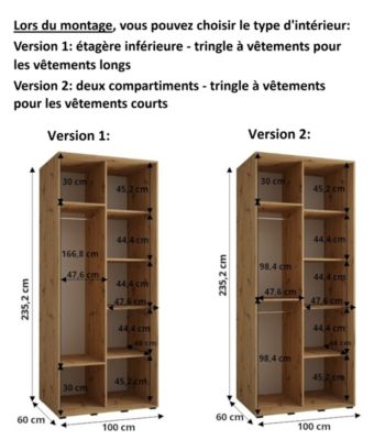 Armoire Davos 8 a portes coulissantes H. 235,2 x L. 100 x P. 60 2 portes