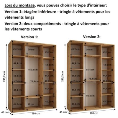 Armoire Davos 9 a portes coulissantes H. 235,2 x L. 180 x P. 45 3 portes