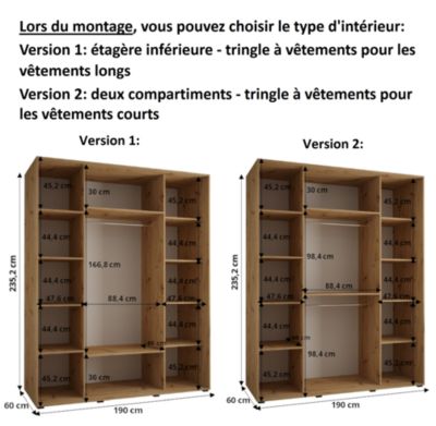 Armoire Davos 9 a portes coulissantes H. 235,2 x L. 190 x P. 60 3 portes