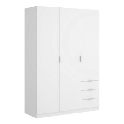 Armoire Dbarro, Cintre pour chambre à coucher, Armoire avec 3 portes battantes et 3 tiroirs, 121x52h184 cm, Blanc