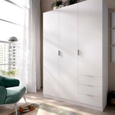 Armoire Dbarro, Cintre pour chambre à coucher, Armoire avec 3 portes battantes et 3 tiroirs, 121x52h184 cm, Blanc