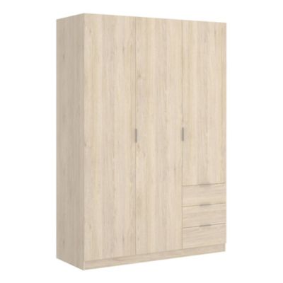 Armoire Dbarro, Cintre pour chambre à coucher, Armoire avec 3 portes battantes et 3 tiroirs, 121x52h184 cm, Chêne