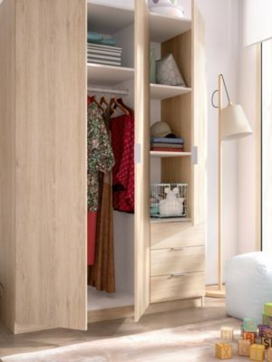 Armoire Dbarro, Cintre pour chambre à coucher, Armoire avec 3 portes battantes et 3 tiroirs, 121x52h184 cm, Chêne