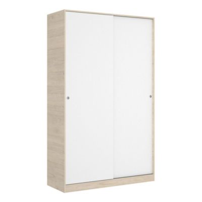 Armoire Dcapuan, Cintre pour chambre à coucher, Armoire avec 2 portes coulissantes, 120x50h204 cm, Blanc et Chêne