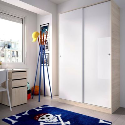 Armoire Dcapuan, Cintre pour chambre à coucher, Armoire avec 2 portes coulissantes, 120x50h204 cm, Blanc et Chêne