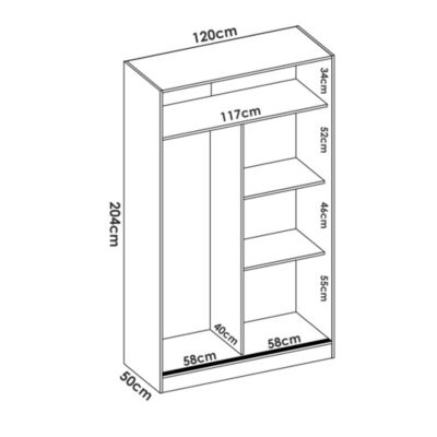 Armoire Dcapuan, Cintre pour chambre à coucher, Armoire avec 2 portes coulissantes, 120x50h204 cm, Blanc et Chêne