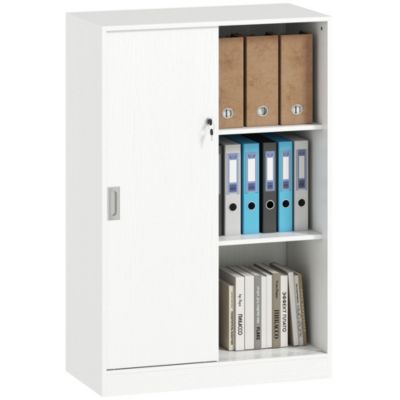 Armoire de bureau 2 portes coulissantes verrouillables dim. 80L x 40l x 120H cm 2 étagères panneaux particules blanc