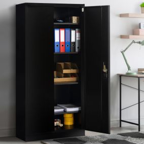 Armoire de bureau 80 x 180 cm 4 étagères modulables 5 niveaux métal noir