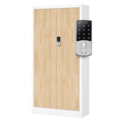 Armoire de bureau métallique DANIEL avec serrure électronique, blanc / décor chêne Sonoma, 90 x 185 x 40 cm