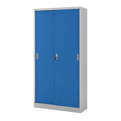 Armoire de bureau métallique à portes coulissantes, gris-bleu : KUBA 900 x 1850 x 400 mm