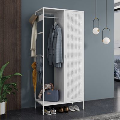 Armoire de chambre Puumala avec 4 étagères acier 180 x 80 x 45 cm blanc en.casa