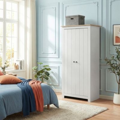 Armoire de chambre Trorjam 175 x 80 x 52 cm blanc effet chêne en.casa ...