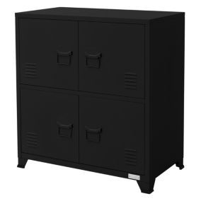 Armoire de Classement Noir, 75x40x80,5 cm, Acier, sur 4 pieds, Vestiaire à 4 portes