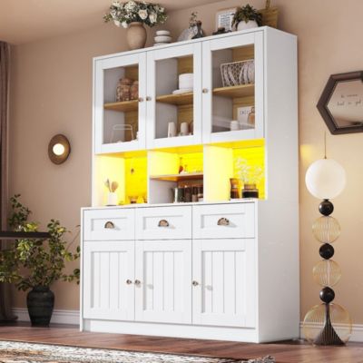 Armoire de cuisine,140x40x175cm,blanc/noir,haute buffet vitrine étagères réglables éclairage LED couleurs variables