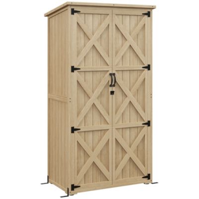 Armoire de jardin abri de jardin 2 portes croisillons 2 étagères toit bitumé bois sapin pré-huilé