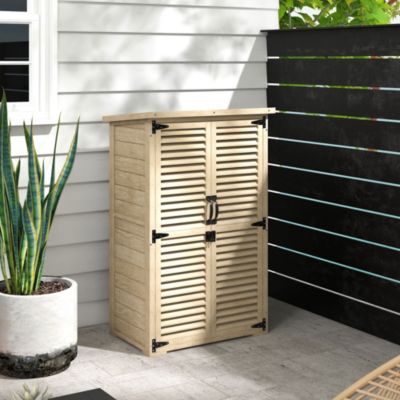 Armoire de jardin abri de jardin 2 portes persiennes 2 étagères toit bitumé bois sapin pré-huilé