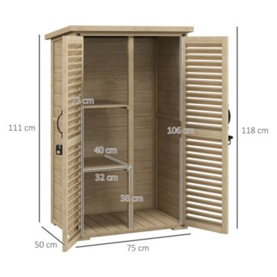 Armoire de jardin abri de jardin 2 portes persiennes 2 étagères toit bitumé bois sapin pré-huilé