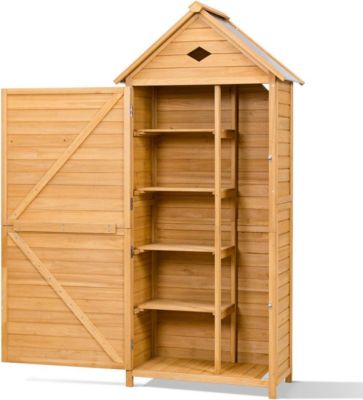 Armoire de Jardin abri de Jardin en Bois de Sapin Toit Imperméable 5 Étagères 80x45x176CM, Naturel, pour Outils