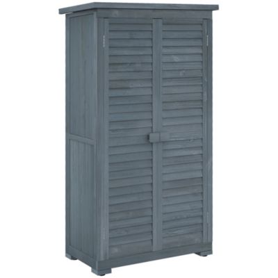 Armoire de jardin abri jardin sur pied 2 étagères portes persiennes toit bitumé étanche bois sapin pré-huilé gris