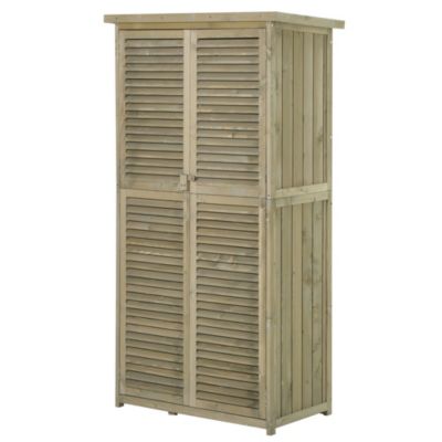 Armoire de jardin abri jardin sur pied dim. 79L x 42l x 160H cm 2 étagères portes persiennes toit bitumé bois pin autoclave gri