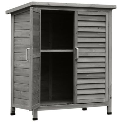 Armoire de jardin abri jardin sur pied dim. 87 x 46 x 96 cm étagère portes persiennes toit bitumé bois sapin autoclave gris