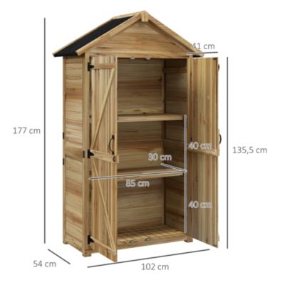 Armoire de jardin abri jardin sur pied toit bitumé 2 portes verrouillables bois sapin pré-huilé